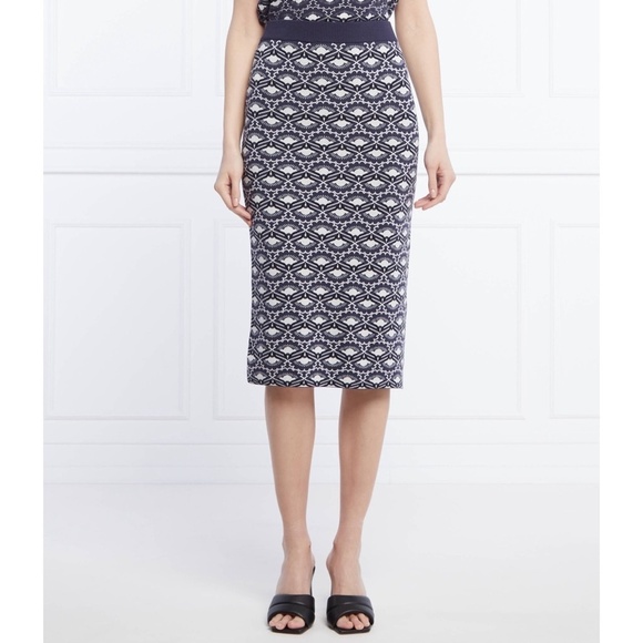 MAX MARA Weekend Magma Knit Pencil Skirt MaxMara Blue Print Knitwear Small - Picture 1 of 16